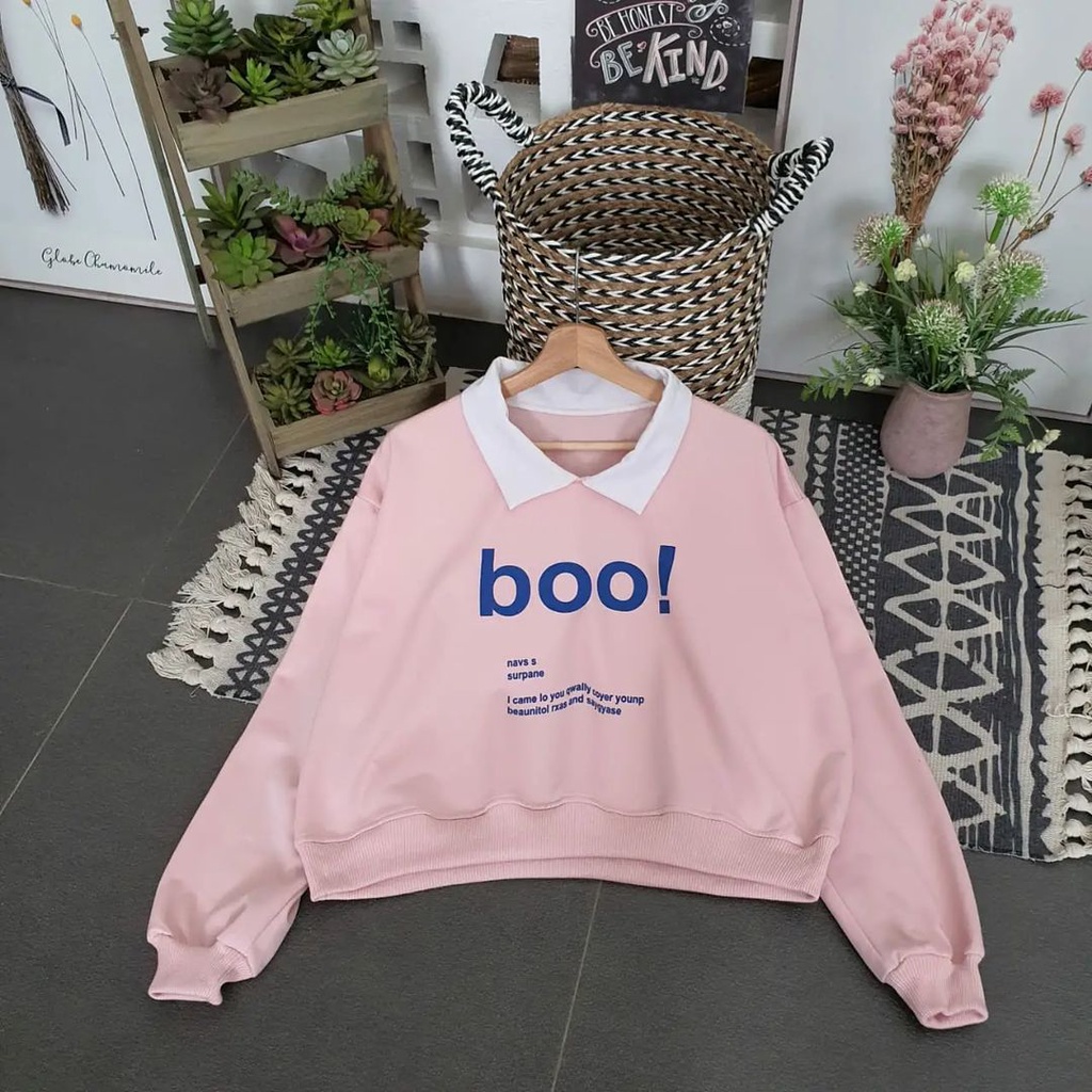 Primadona Sweater Kerah Boo Colar Sweatshirt Crop Wanita Terbaru Fleece