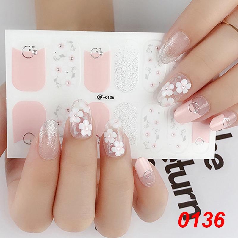 0132-0147 14pcs / Lembar Stiker Kuku Palsu Warna Bronzing Untuk Nail Art Diy