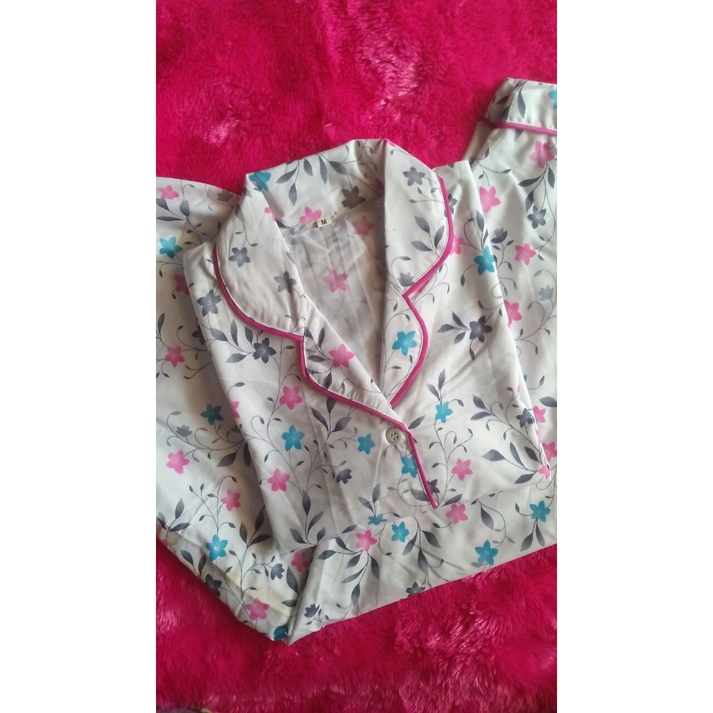 piyama katun motif  bunga  Shopee Indonesia