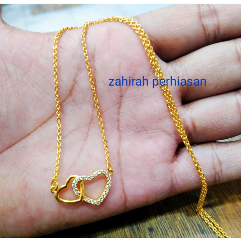 KALUNG WANITA TITANIUN LIONTIN LOVE LOVE ANTI KARAT DAN AWET