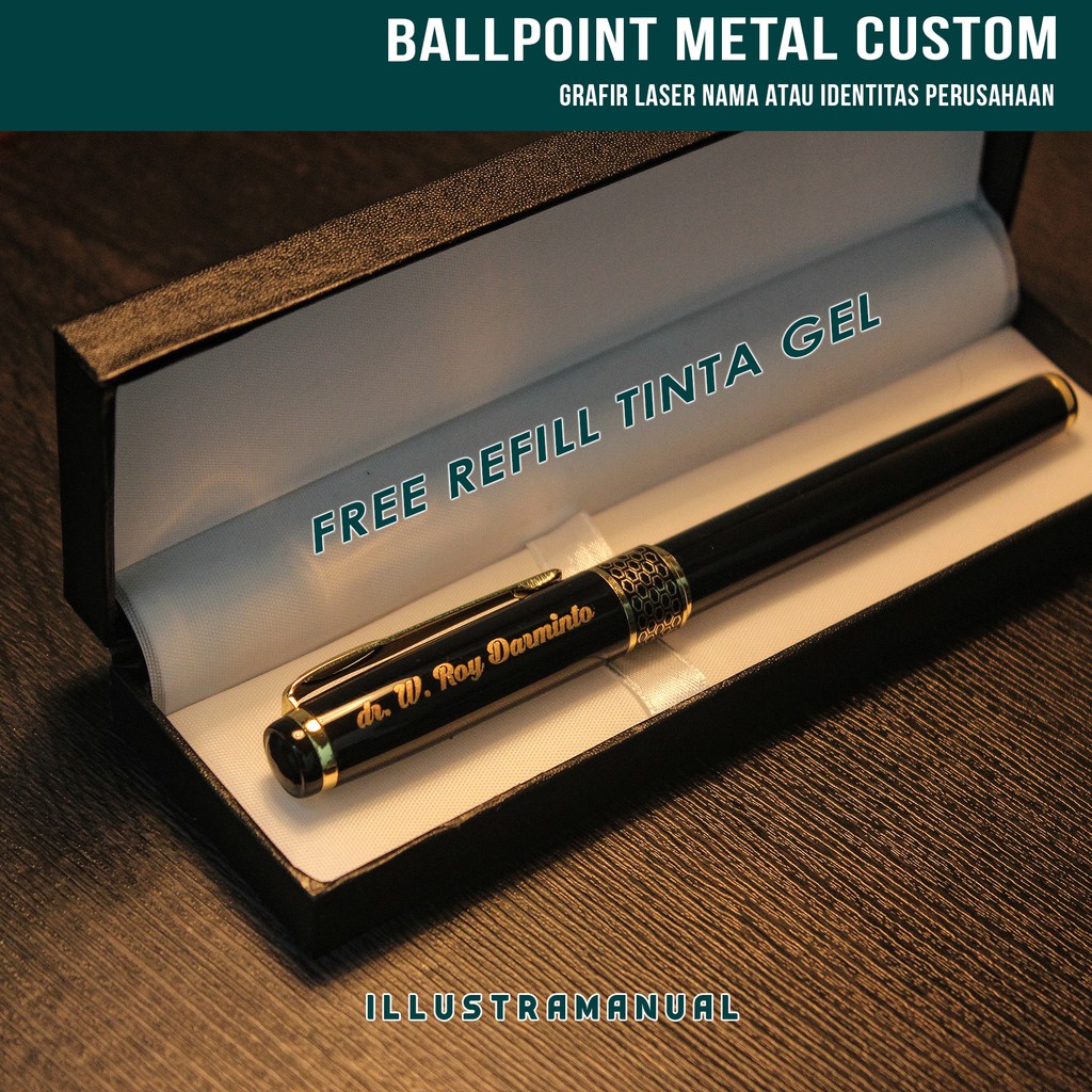 

Ballpoint Pena Pulpen Rollerball Custom Grafir Nama & Logo Metal Type B