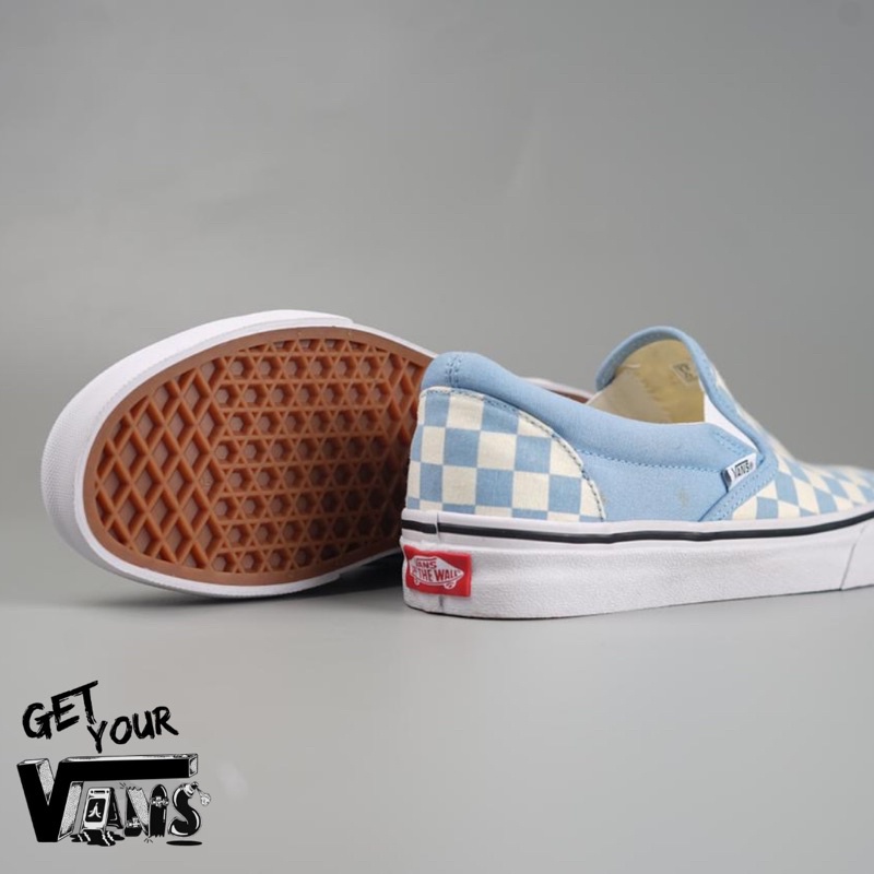 Vans Slip On Classic Checkerboard Baby Blue “ Original 100% Bnib “