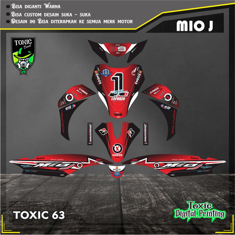 Sticker Decal YAMAHA MIO SPORTY LORENZO MERAH HITAM