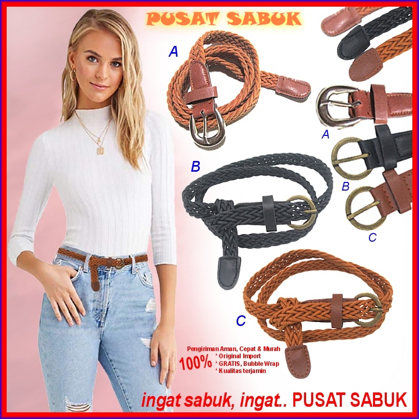 Gesper Tali Ikat Pinggang Kepang Kecil Wanita Sabuk Cewek Women Belt Fashion Korea gasper Impor Murah Cantik Kekinian Gadis Remaja Jakarta Surabaya kulit elastis per Gold besi Mulus Kuningan Sintetis