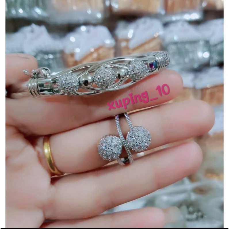 PERHIASAN XUPING CANTIK GELANG BANGLE DAN CINCIN SILVER PERMATA