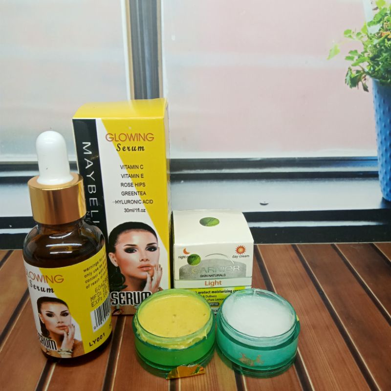 Cream Garnier Siang Dan Malam + Serum Maybelline