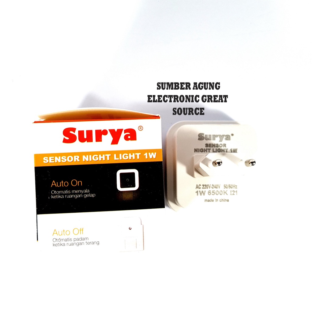 Surya Lampu Sensor Night Light LED 1W Cahaya Putih Auto On Off Kotak Persegi