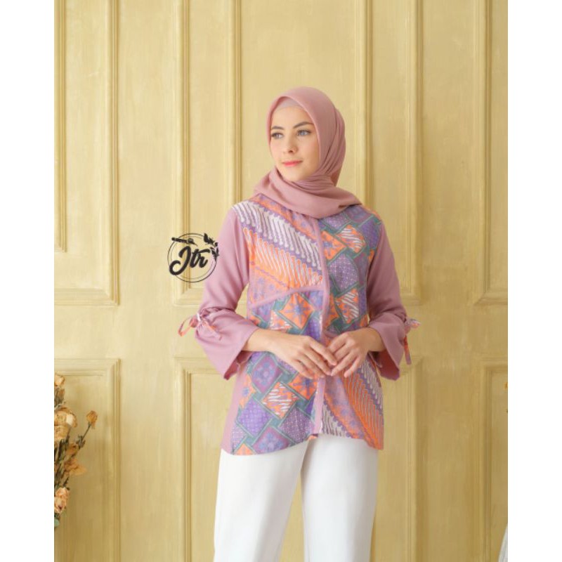 Batik wanita ASJ SA HRB026 Kenongo Kemeja Tosca Pendek-1