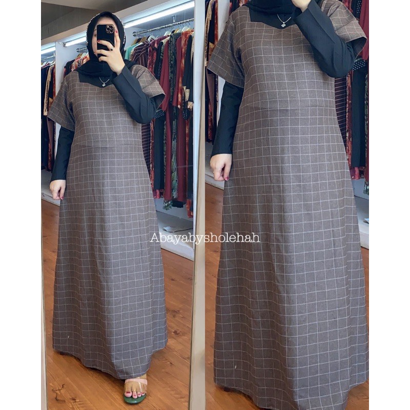 Gamis linen kombinasi hitam