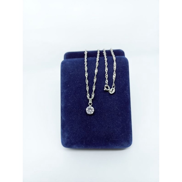 kalung borsalino +liontin solitaire mp /kalung perak asli silver 925 lapis emas/ kalung fashion