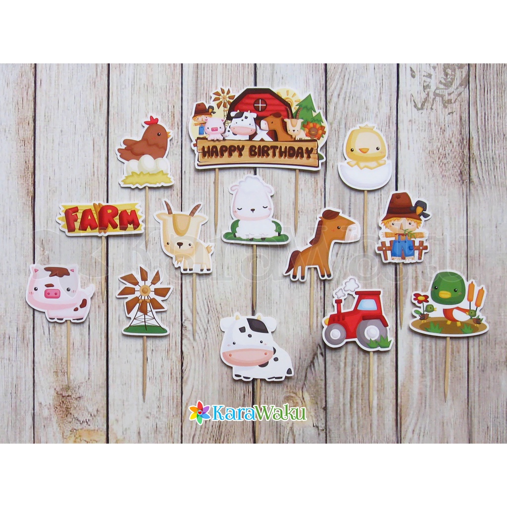 

Animal Farm Cake Topper - Hiasan Kue Ultah - Dekorasi Tusukan Cupcake Puding Hewan Peternakan - Kuda - Domba - Bebek