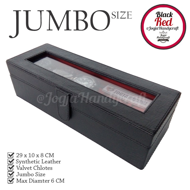 JUMBO Size Kotak Jam Tangan Isi 5 Black Red / Tempat Jam / Watch Box