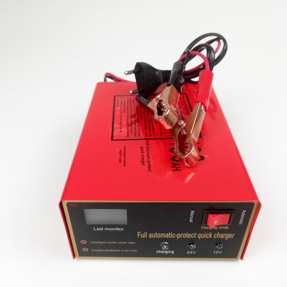 WanleCharger Aki Mobil Lead Acid Smart Battery Charger 12V/24V 6-105AH - OMRSISRE - Red