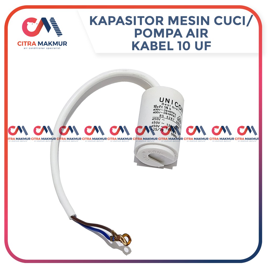 Kapasitor 10 uf Unicon Pompa Air Mesin Cuci Capasitor Sanyo mikro Single satuan Kabel Soket