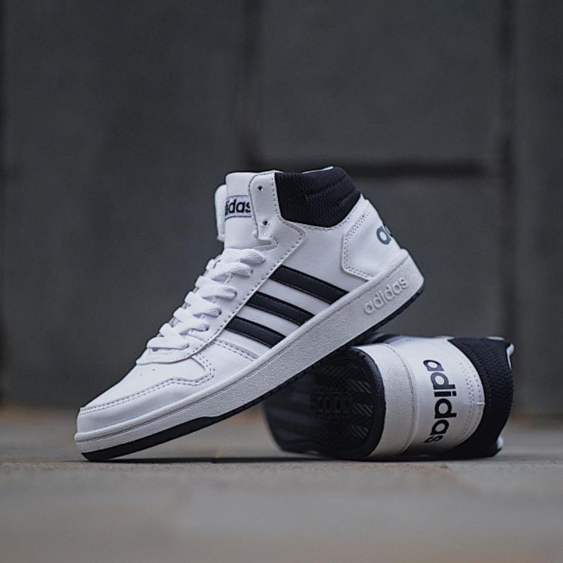 Sepatu Cowok Pria Adidas Sneakers Cowok Kekinian Terlaris Adidas Hoops High White Black