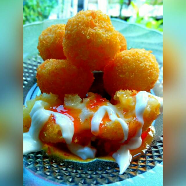 Promo Jual Makanan Bola Kentang Keju Mozarella KEMO Cheese Goreng Kroket Ball Cemilan Frozen Crispy
