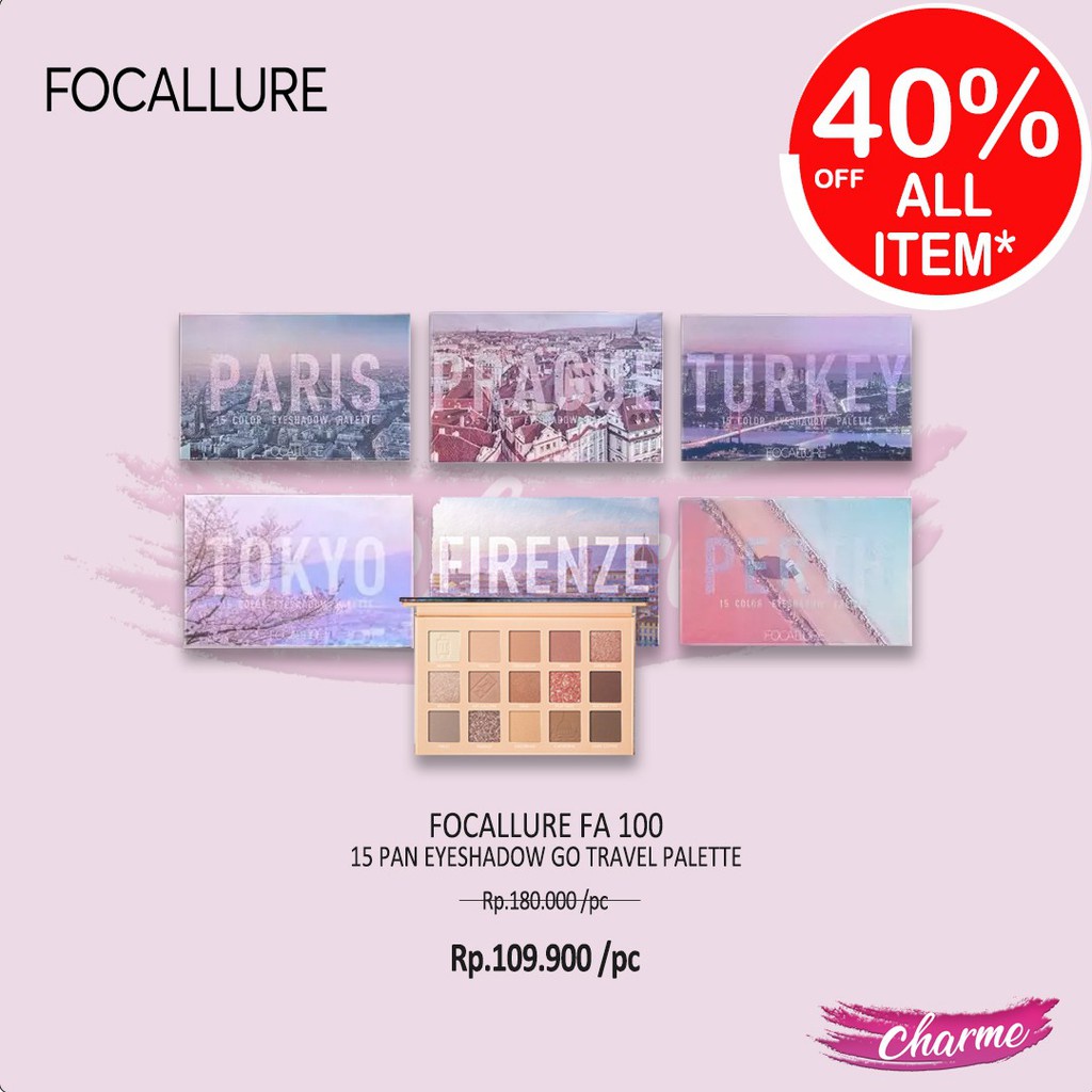 (READY &amp; ORI) Focallure Eyeshadow Pallete GO TRAVEL 15 Colors WARNA PARIS TURKEY PRAGUE PERTH FA100 FA 100 TOKYO