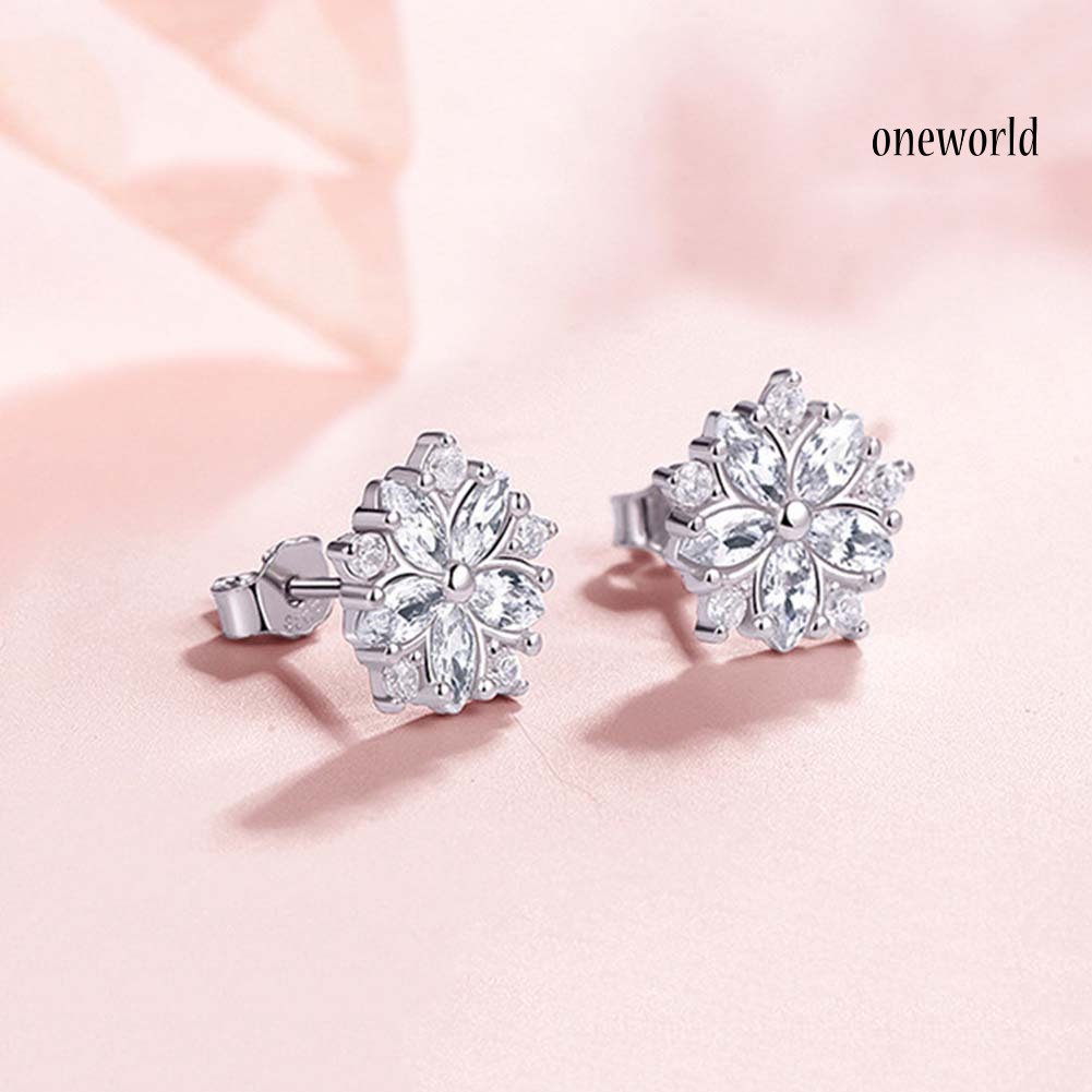 OW# Women Rhinestone Inlaid Sakura Flower Ear Stud Earrings Wedding Jewelry Gift