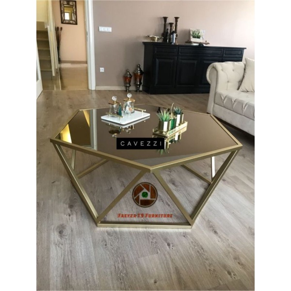 Meja tamu besi top kaca hitam