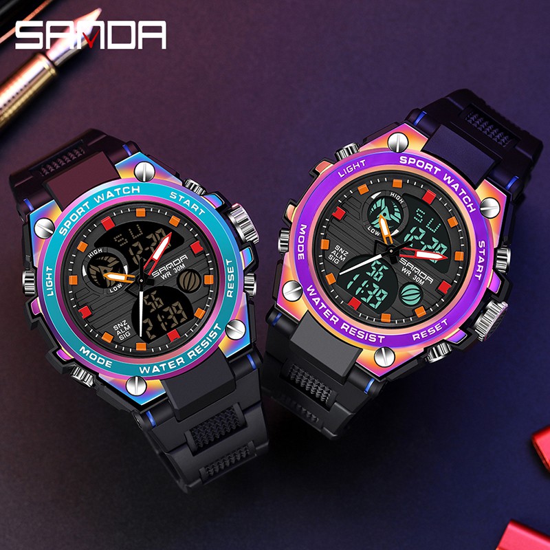 SANDA 739 Jam Tangan Pria Digital Analog Tali Rubber Fantasy Anti Air WATCHKITE WKOS