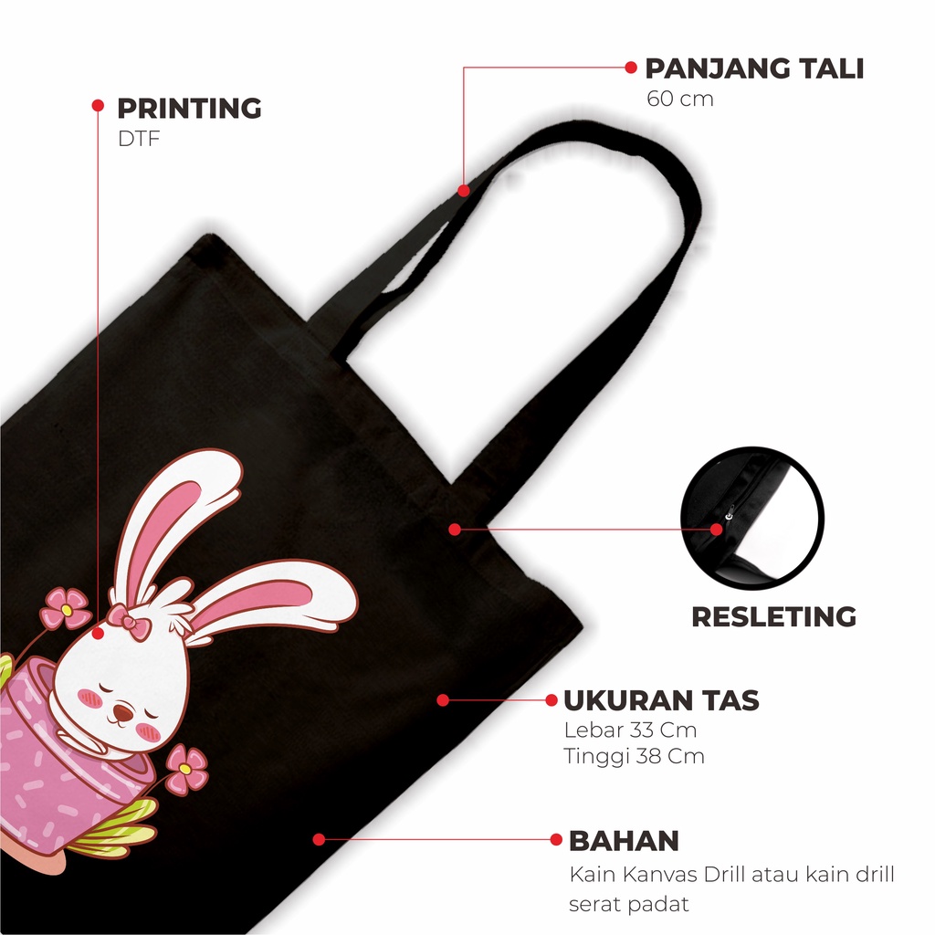 Sevine Totebag Tas Wanita Tote Bag Resleting Kawai Black Series Hitam - KWI4