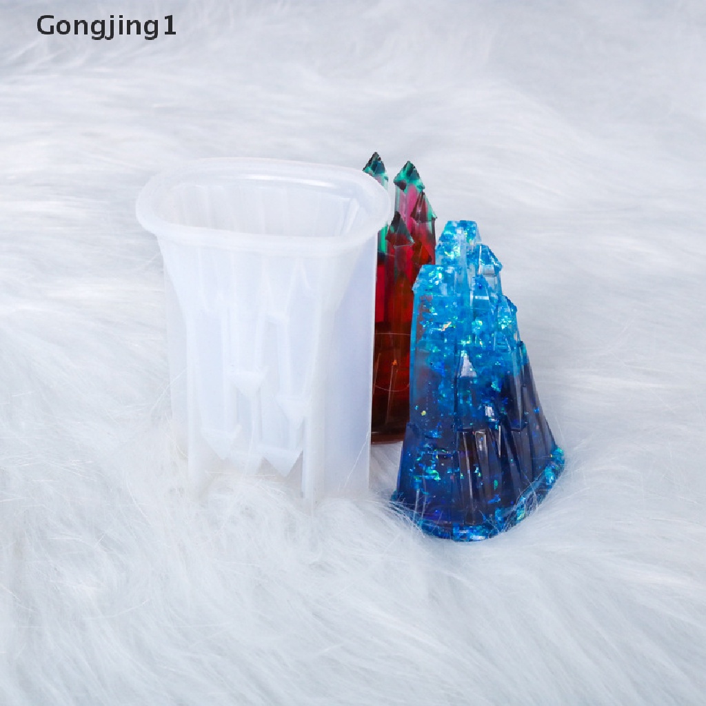 Gongjing1 Cetakan Resin Epoksi Handmade DIY Bentuk Kastil 3D Bahan Silikon