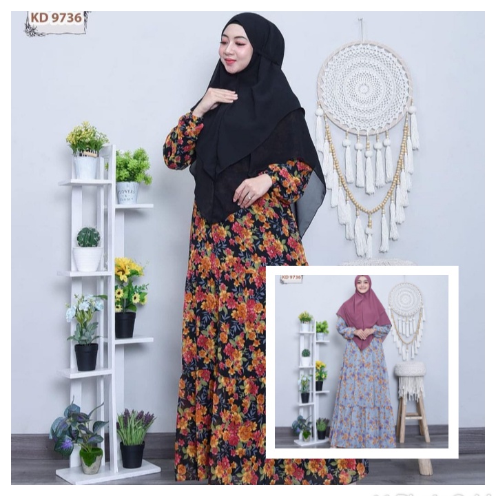 GAMIS SYAR'I AKILLA MOTIF BUNGA+ HIJAB