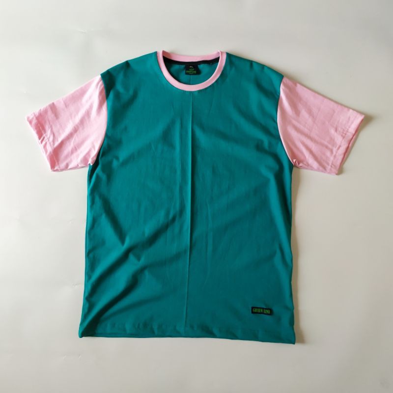 kaos polos kombinasi - greenline - kaos Tosca Pink - kaos distro