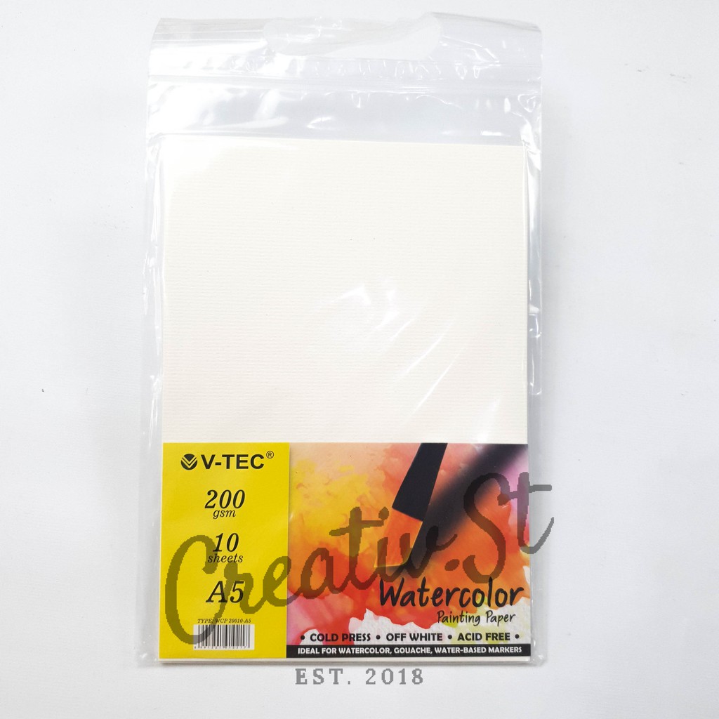

V-TEC Watercolor Paper 200 Gsm Cold Press 10 Sheet A5 21 Cm X 15 Cm Kertas Cat Air Water Color