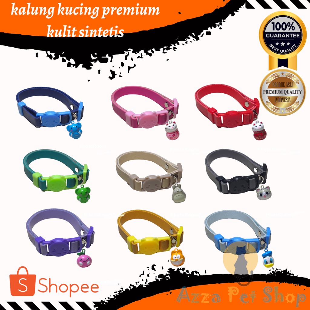 kalung kucing kulit sintetis  premium lonceng karakter jaminan bahan tebal / kalung anjing kecil / kalung kucing dewasa / kalung kucing motif