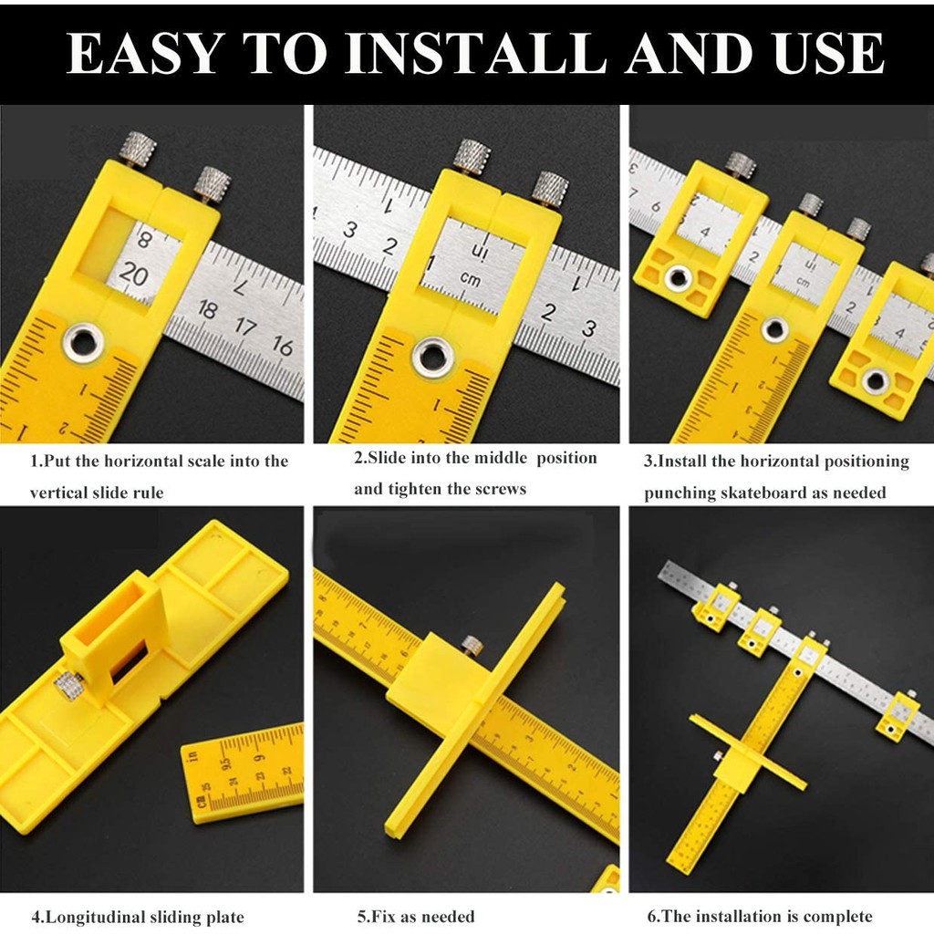 Penggaris Bor Alat Ukur Jarak Antar Lubang Handle Punch Locator Drill Guide Screw Ruler 40cm Mistar