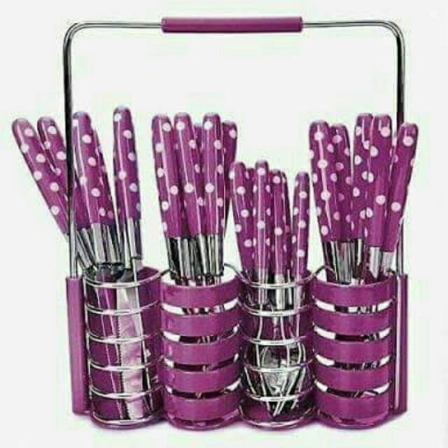 Set sendok,garpu,pisau warna ungu volkadot