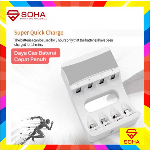 CHB-001 Charger Baterai 4 Slot AA AAA Ni-Mh/Ni-cd Pakai Kabel USB Plug Indikator Lampu LED Fast