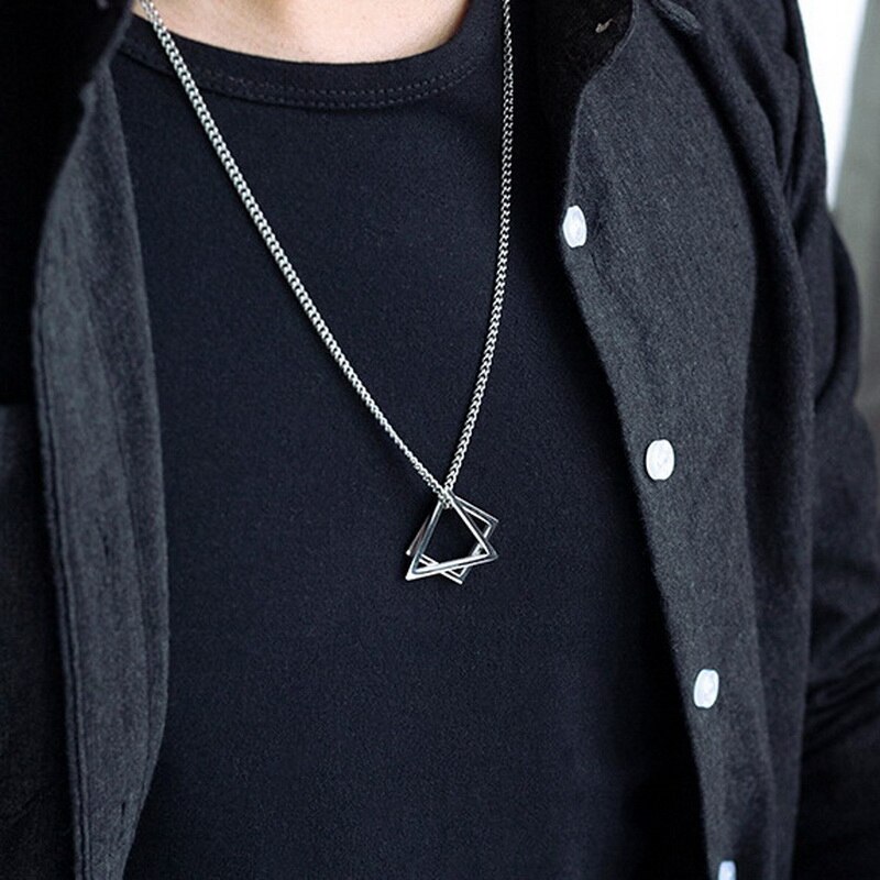 Square Triangle Rock Necklace,Geometric Stacking Streetwear Hip Pop Necklace Couple Necklace