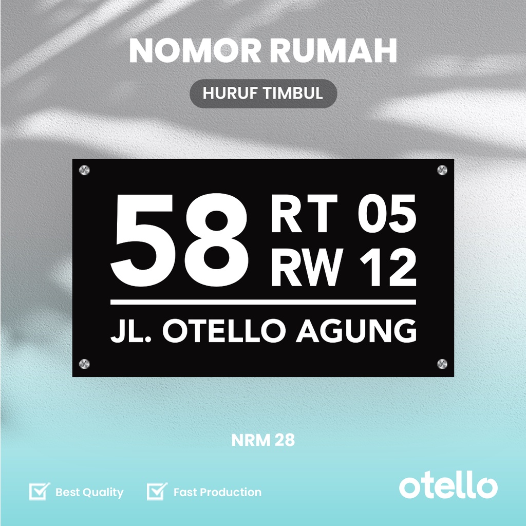 Nomor Rumah Akrilik Custom Nomer Acrylic 3D Timbul Lasercutting Otello Papan Alamat Rumah NRM 28