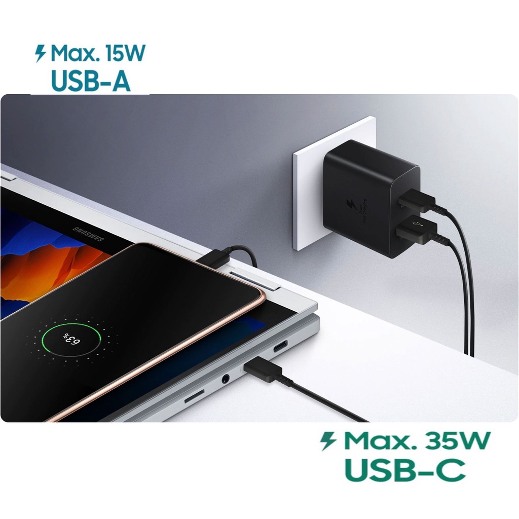 CHARGER SAMSUNG Type C to C ORIGINAL SUPER FAST CHARGING 25W 15W 35W PD Traver adapter Adaptor casan A21S A20S NOTE 10 10+ S10 S20 ULTRA S21 A02S A03S A11 A12 A41 M11 M12 M20 M21 M22 M51 M62 M31 M32 A31 A32 A51 A50 A52 A52S 5g A71 A72 S22 USB A