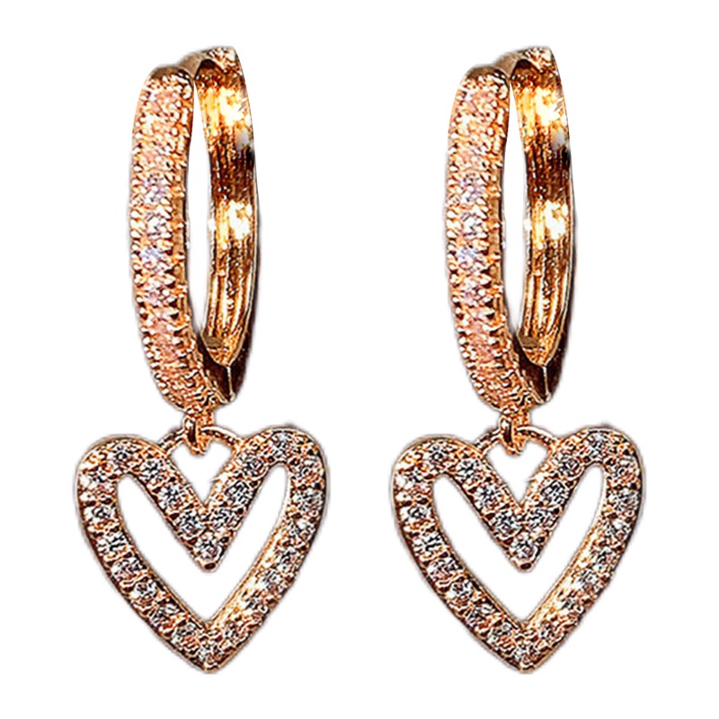 Anting Juntai Bentuk Hati Aksen Batu Mosaik Gaya Korea Untuk Wanita