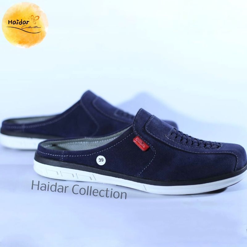 39 - 44 Bustong Pria Kulit Slop Slip On Selop Cowok Santai Suede Sol Karet