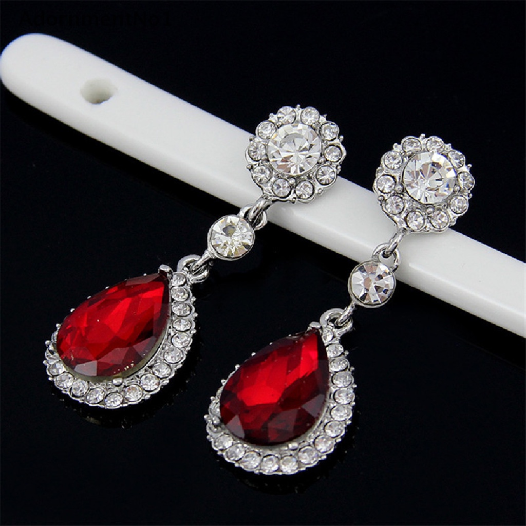 (AdornmentNo1) Anting Tusuk Gantung Desain Tetesan Air Hias Kristal / Berlian Imitasi Untuk Wanita