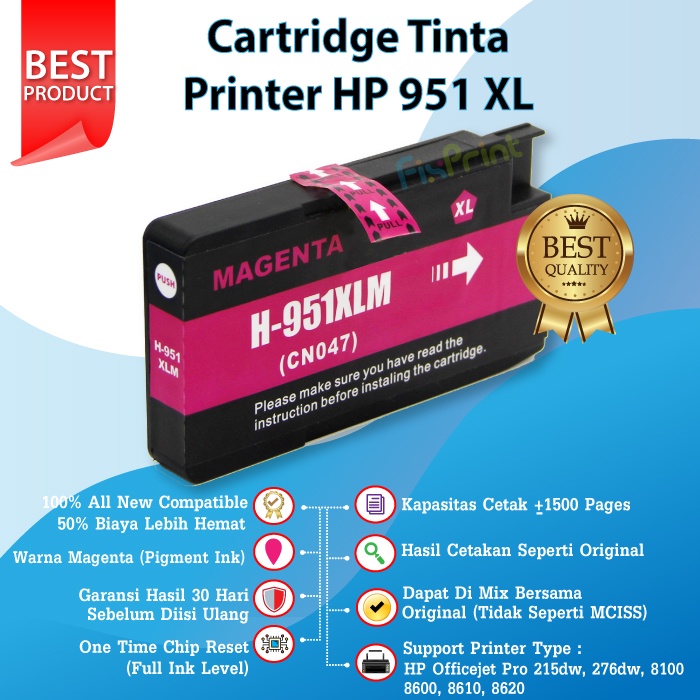 Paket 1 Satu SET CMYK Cartridge Tinta Compatible 950 951 XL HP 950XL