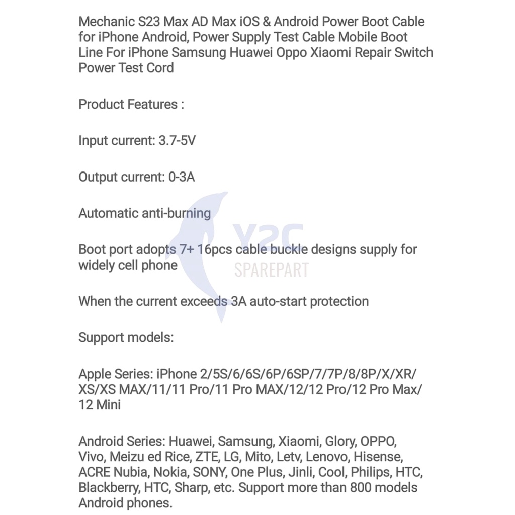 KABEL POWER SUPPLY MECHANIC IBOOT S23 MAX UNTUK ANDROID DAN IP / ALAT SERVIS SERVICE HP