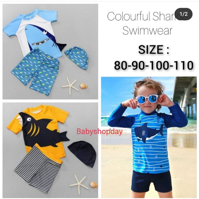 Baju renang bayi plus topi/ baju renang anak import/ swimwear baby/ baju renang shark