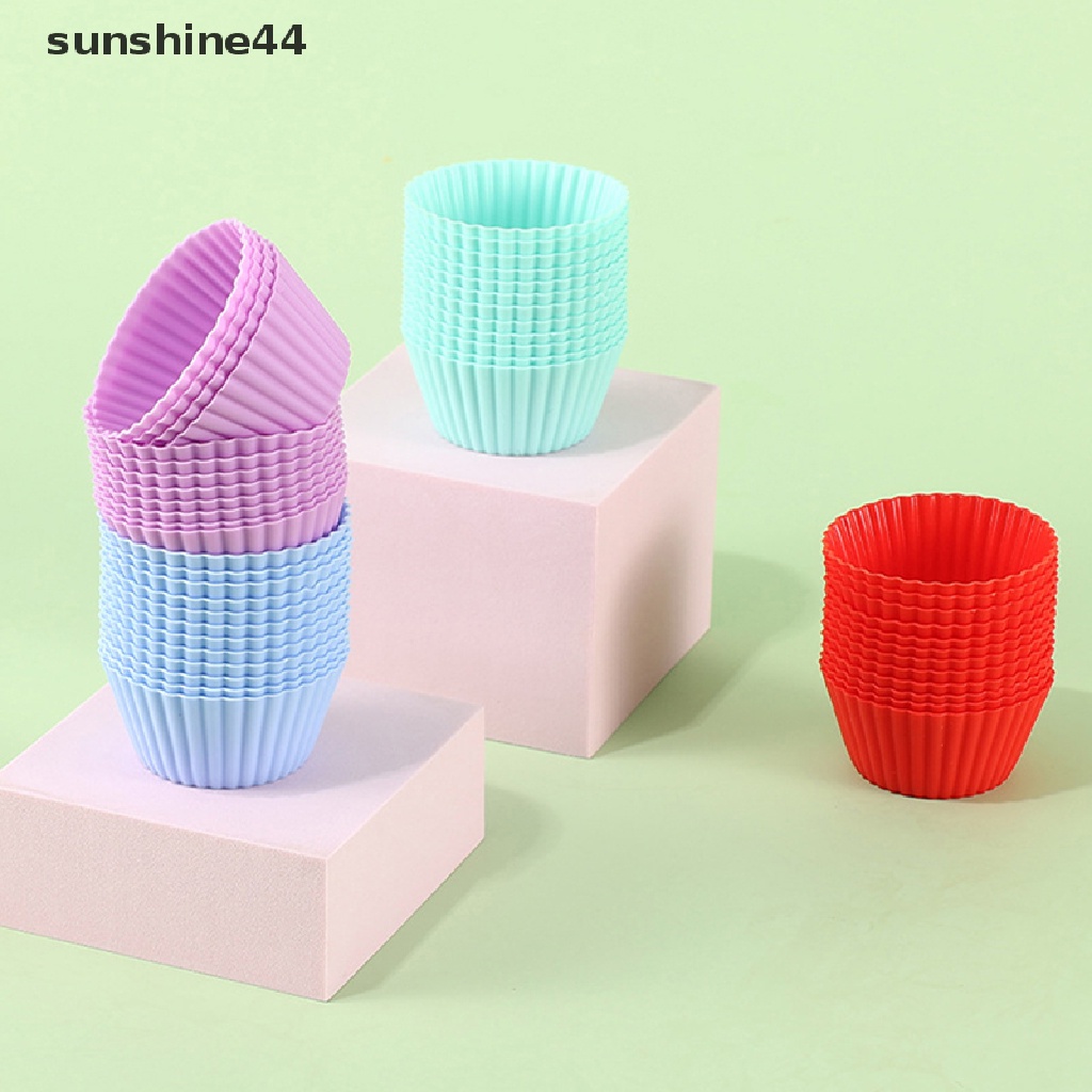 Sunshine 3pcs / set Cetakan Kue Muffin / Cupcake DIY Bentuk Bulat Bahan Silikon