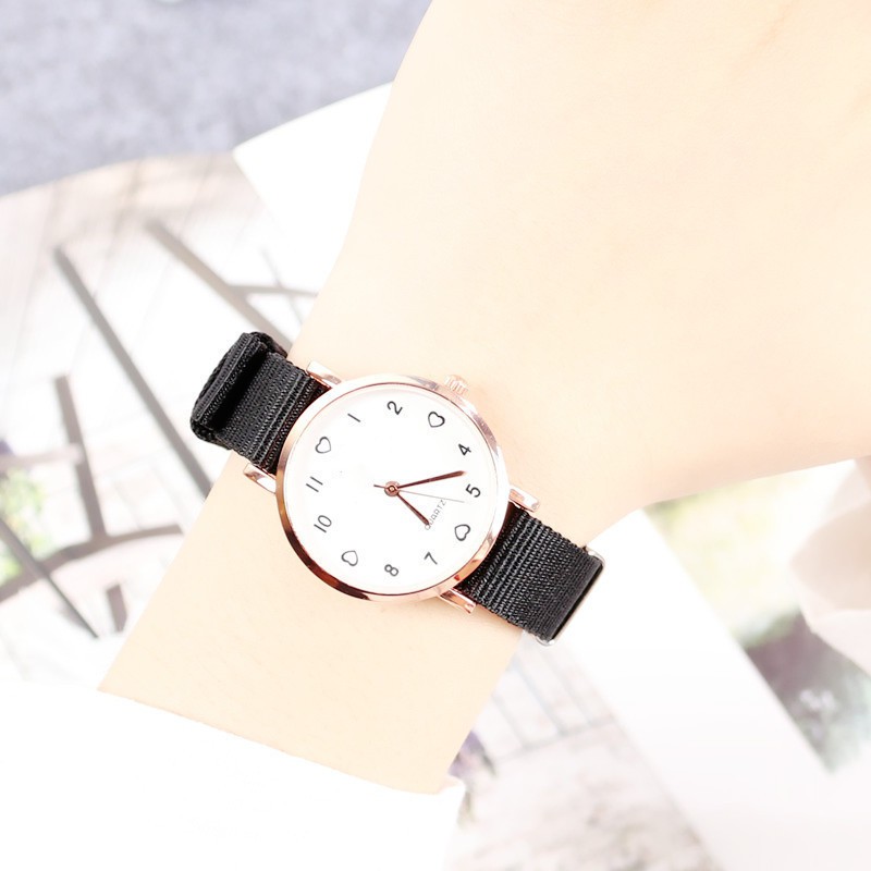 ELBER J173 Jam Tangan Kanvas Wanita Jam Analog Cewek Elegan Wrist Watch-1