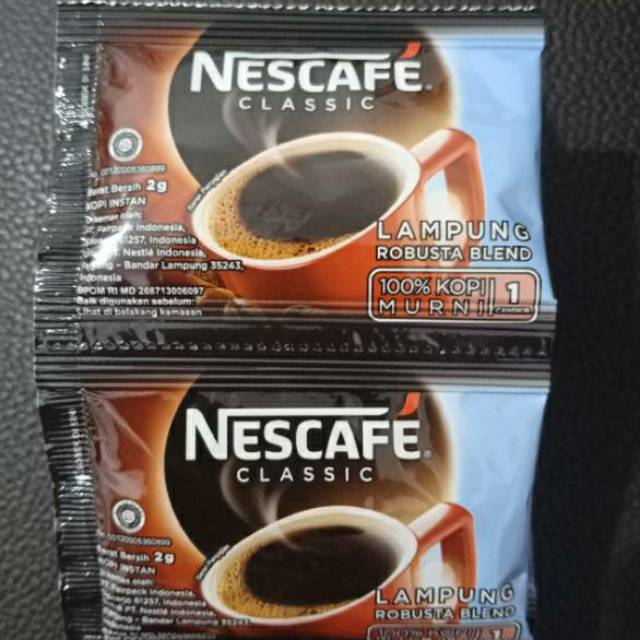 

Nescafe Classic Lampung Robusta blend shachet 2gr (eceran)