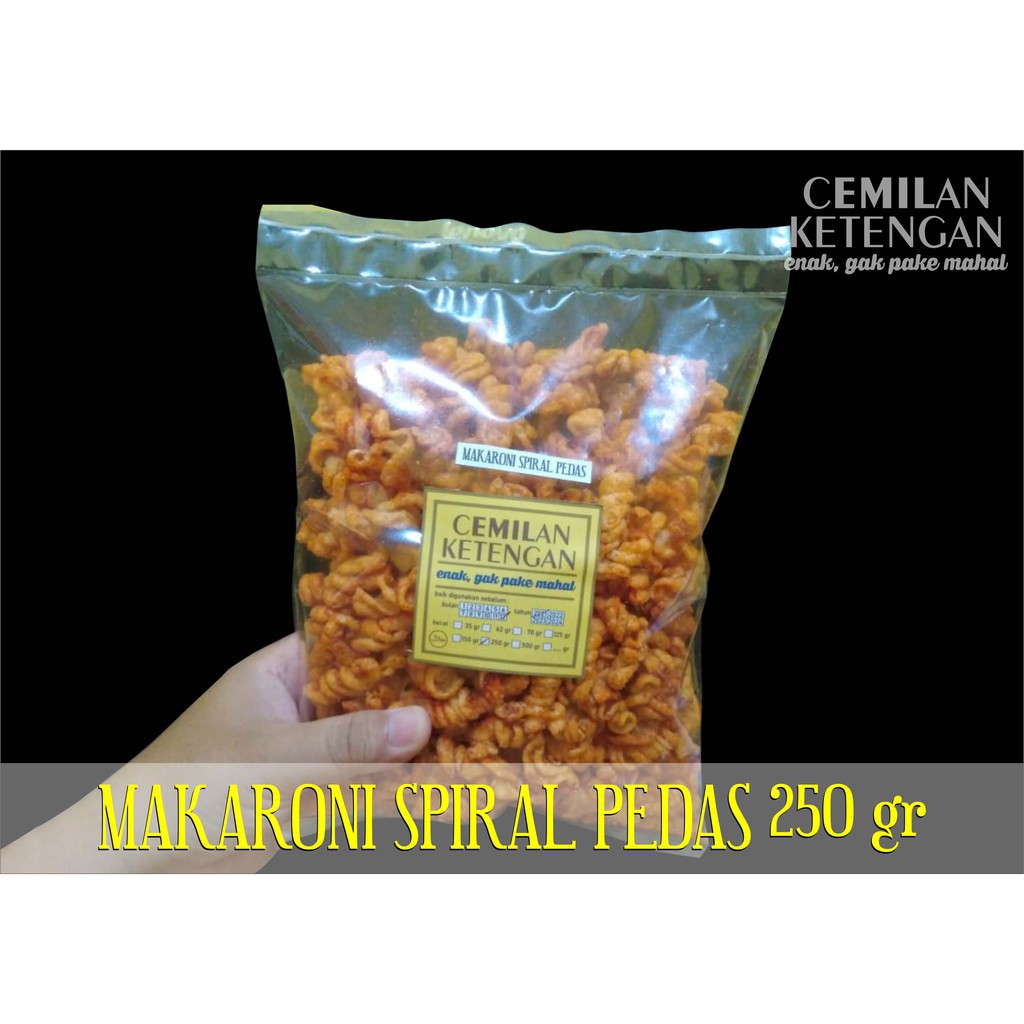 

MACRON/MAKRON/MACARONI/MAKARONI SPIRAL PEDAS 250 GR/CEMILAN KETENGAN