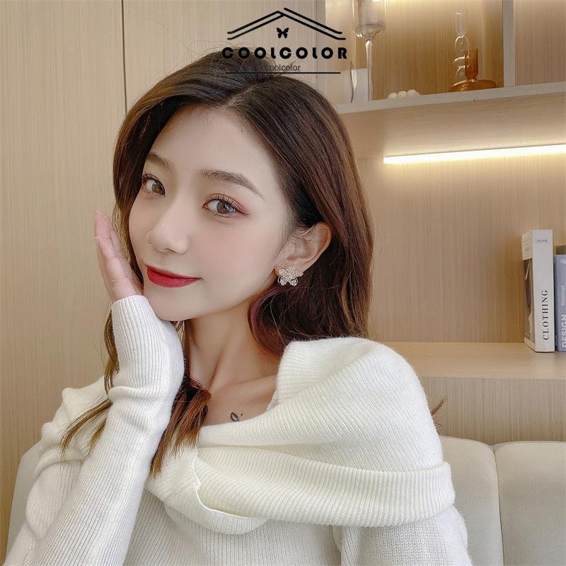 COD❤️1 Pasang Anting Perak S925 Bunga Bola Kaca Jarum Hypoallergenic Dan Anti-memudar Perhiasan Hadiah Fashion Aksesoris Wanita Murah