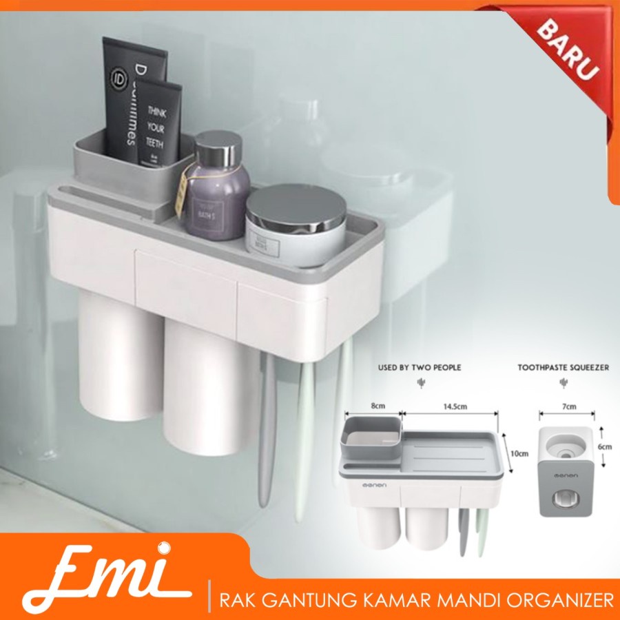 Rak Dinding Gantung Kamar Mandi Organizer Holder Sikat dan Gelas 2 Cup