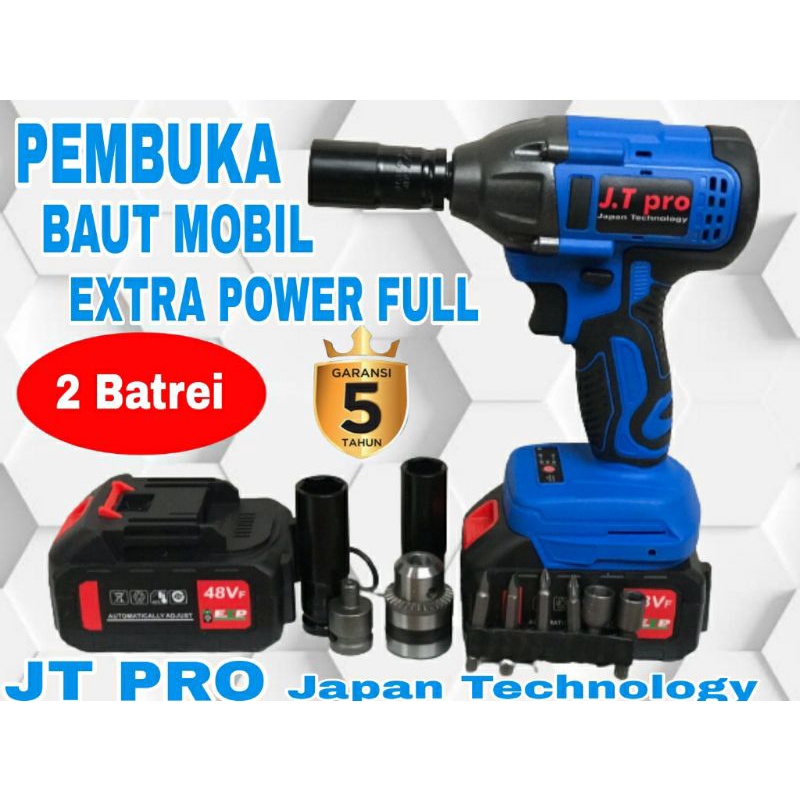Mesin Bor pembuka Baut mobil 3 kecepatan 2 batrei JT PRO 48v 2in1 bisa buat bor impact wrench cordless garansi 5th versi terbaru by jld