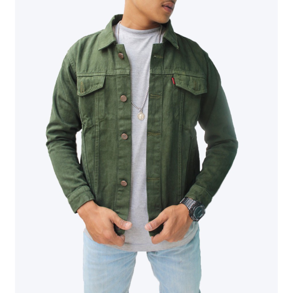 Jaket jeans oversize &amp; Jaket jeans pria &amp; jaket denim jaket jeans hijau army